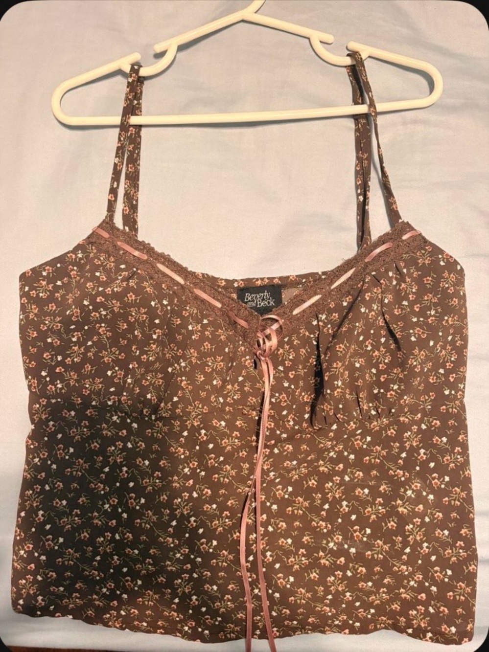 PacSun Brown Floral Lace-Up Cami